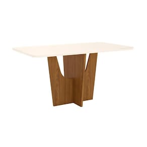 Mesa Para Cozinha Vértice Sc35 + Tampo Madeirado Vidro Curvo 160x90cm Nature-off White - Henn