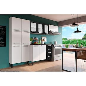 Kit De Cozinha Completa 4 Peças Gourmet (2 Armários 1 Balcão 1 Paneleiro) C4p63 Branco/preto