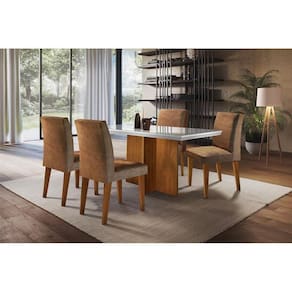 Sala de Jantar Completa Berlim 120Cm + 6 Cadeiras Imbuia Chocolate Capuccino
