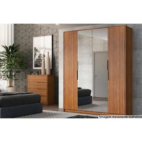 Guarda Roupa Casal 4 Portas C/ 2 Espelhos Attore Amêndola Touch - Demóbile