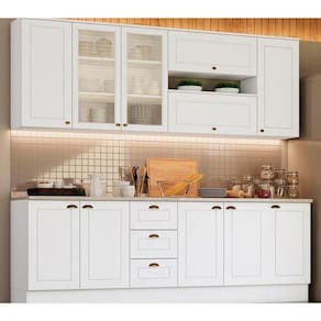 Kit De Cozinha Completa 10 Peças Americana (4 Aéreos + 3 Balcões + 3 Tampos) Cz266 Branco - Henn