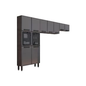 Cozinha Modulada Bertolini Estilo 3 Peças (2 Armários + 1 Paneleiro) Cpt92 Cinza/Grafite