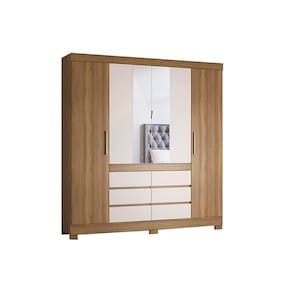 Guarda Roupa 4 Portas E 6 Gavetas C/ Espelho Cádis Amêndola/Off White - Demóbile