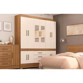 Guarda Roupa 10 Portas E 3 Gavetas C/ Espelho New Murano Amêndola/Off White - Demóbile