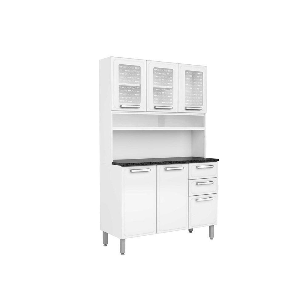 Kit De Cozinha Compacta Gourmet C/ 6 Portas (3 C/ Vidro) E 2 Gavetas 120cm Branco - Bertolini
