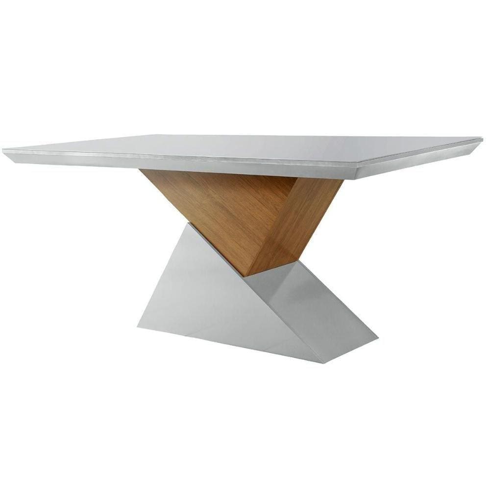 Mesa Para Cozinha Dubai Tampo Madeirado Vidro Reto 180x90cm Off White-imbuia-vidro Off WhiteRufato