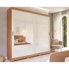 Guarda Roupa Casal 2 Portas E 4 Gavetas C/ 1 Espelho E Pés Blumenau Cinamomo/Off White - Panan