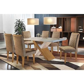 Sala de Jantar Completa 180Cm + 6 Cadeiras Imbuia Chocolate Capuccino