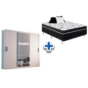 Cama Box Conjugada Casal Union Ortobom + Guarda Roupa Veneza Luxo Branco