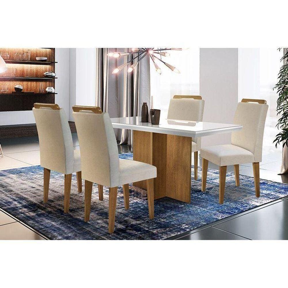 Sala de Jantar Completa Berlim Vidro 120Cm + 4 Cadeiras Imbuia Veludo Creme