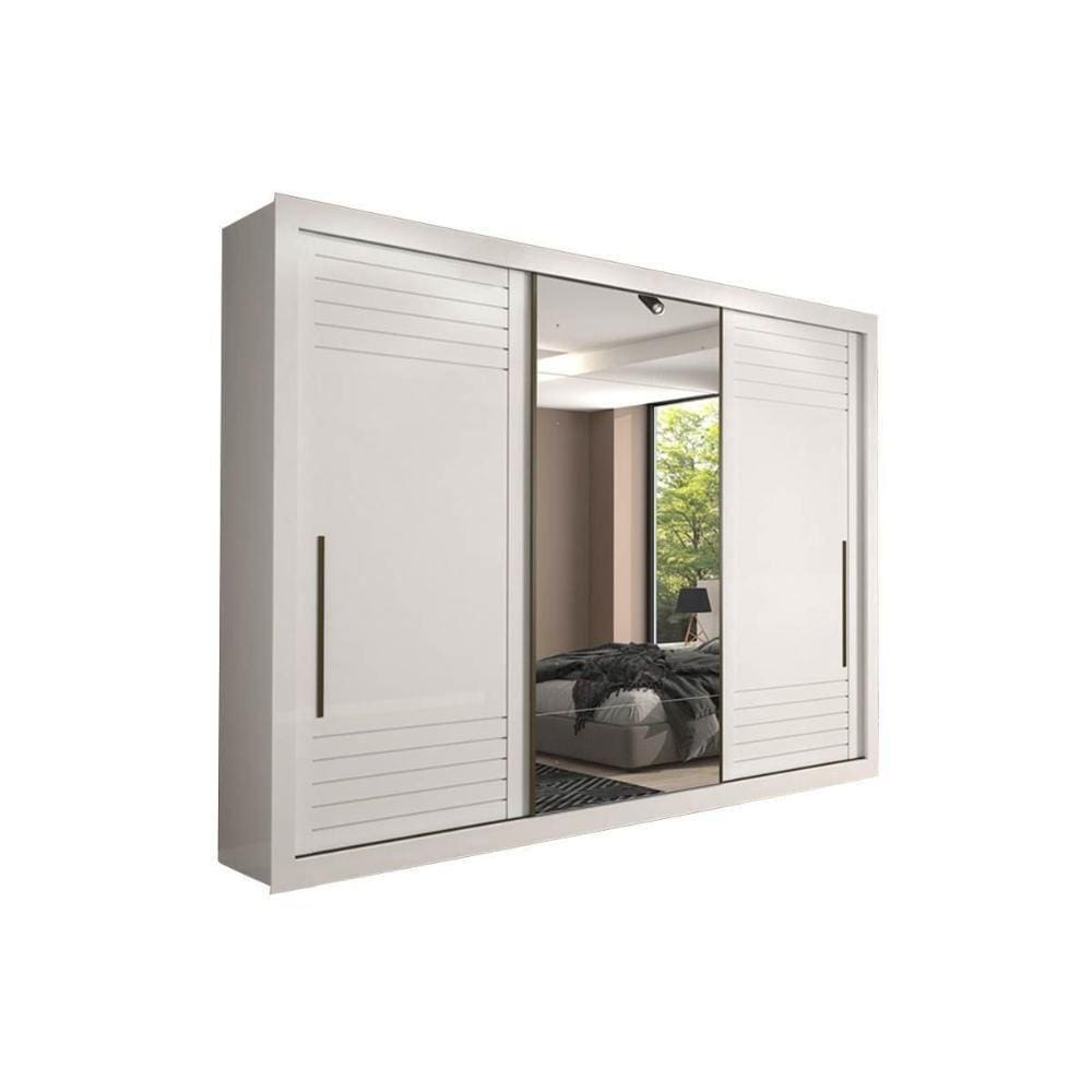Guarda Roupa 3 Portas De Correr E 6 Gavetas C/ Espelho Vitória Branco - Panan