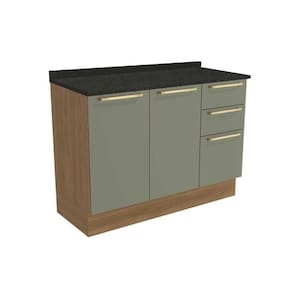 Balcão De Cozinha Botanic M624 C/ 2 Portas E 3 Gavetas C/tampo Nogueira/oliva/preto Brilho