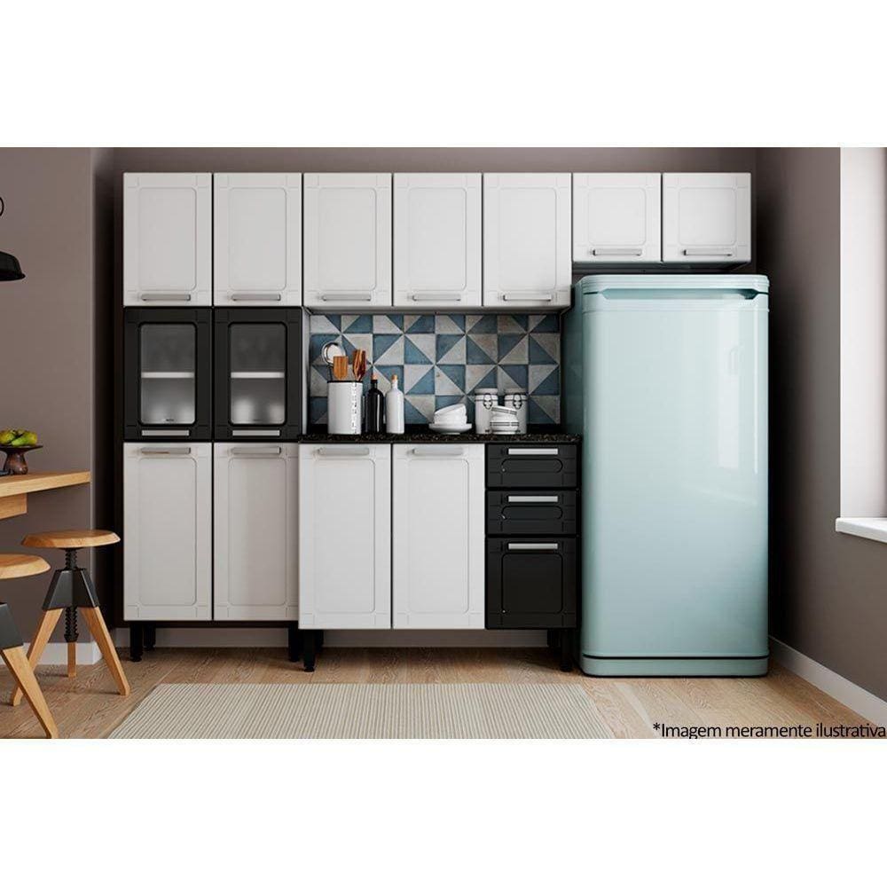 Kit De Cozinha Modulada 4pçs Múltipla (2 Armários + 1 Balcão + 1 Paneleiro) C4P85 Branco/Preto -
