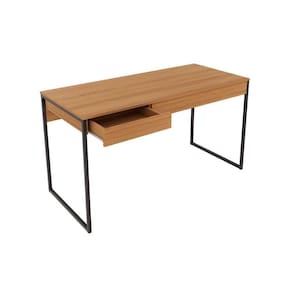 Mesa Secretária Escritório Me4156 C/ 1 Gaveta Amêndoa/preto - Tecno Mobili