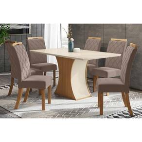 Sala de Jantar Completa Luiza 160Cm + 6 Cadeiras Bella Nature Marrom Amêndoa
