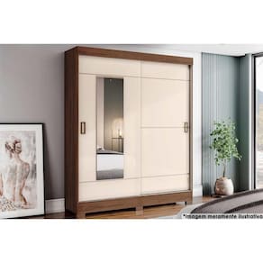 Guarda Roupa Casal 2 Portas De Correr C/ Espelho Briz B66 Castanho/Off White - Henn