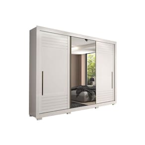 Guarda Roupa Casal 3 Portas De Correr E 6 Gavetas C/ Espelho E Pés Vitória Branco - Panan