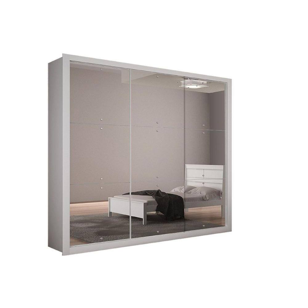 Guarda Roupa Casal 3 Portas De Correr E 4 Gavetas C/ Espelho Veneza Gold Branco - Rufato