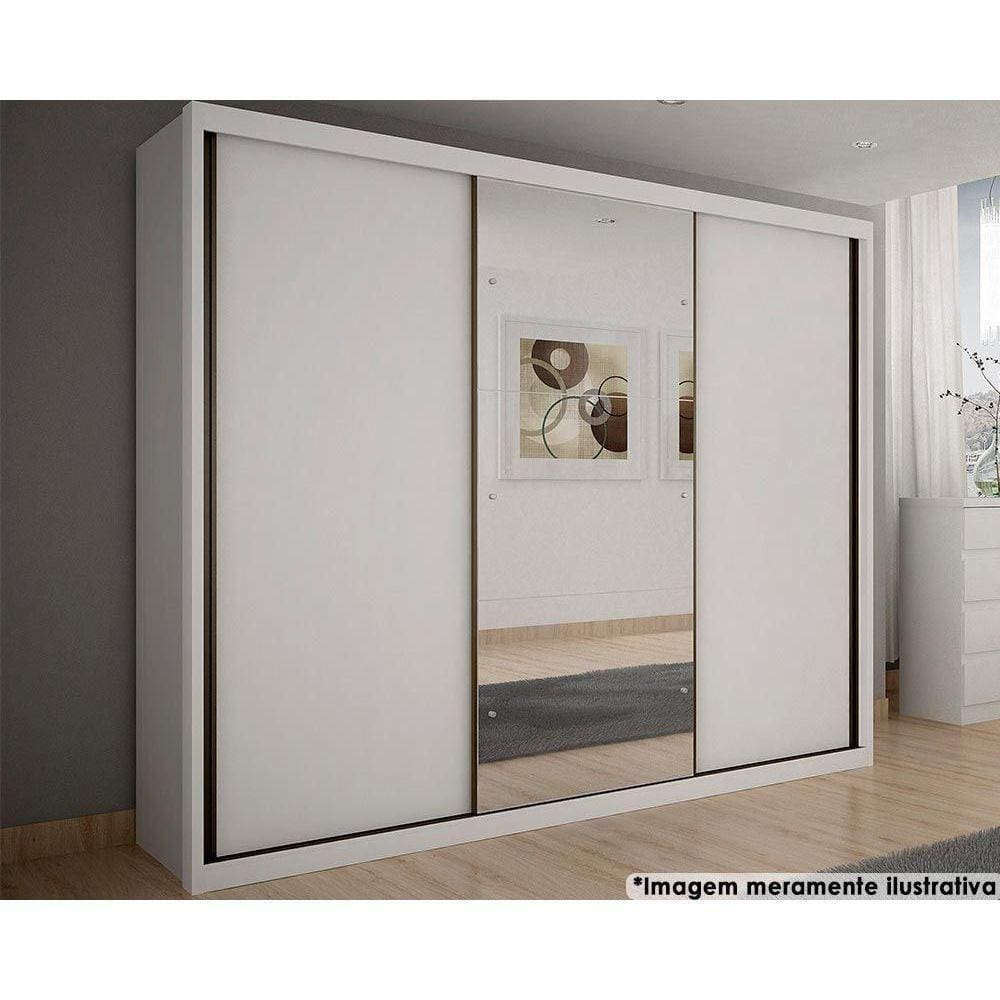 Guarda Roupa Casal 3 Portas De Correr E 6 Gavetas C/ Espelho Paradizzo Gold Branco - Novo Horizonte