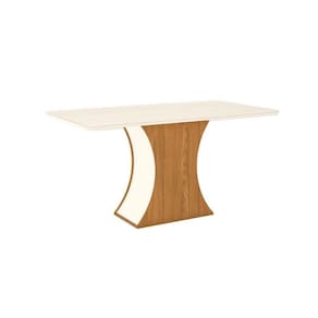 Mesa Para Cozinha Luiza Sc15 + Tampo Madeirado Vidro Curvo 160x90cm Nature-off White - Henn