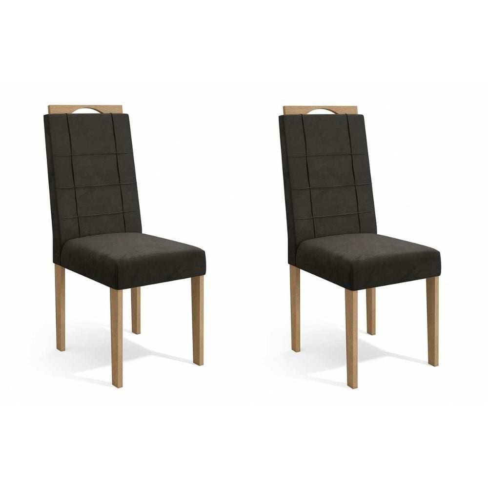 Cadeira Sala de Jantar 2Cad150 Madeira Kit Eucalipto Linho Chumbo Escuro
