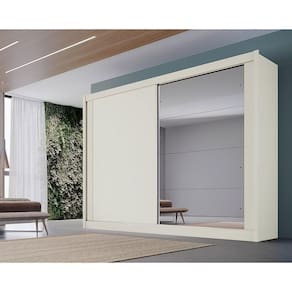 Guarda Roupa Casal 2 Portas De Correr E 4 Gavetas C/ Espelho Creta Off White - Europa