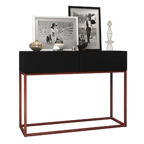 Aparador Eros Preto 90cm Estilo Industrial 2 Gavetas Pés de Ferro Cobre