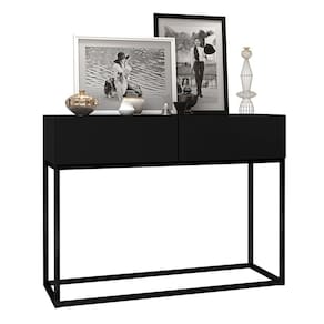 Aparador Eros Preto 90cm Estilo Industrial 2 Gavetas Pés de Ferro Preto
