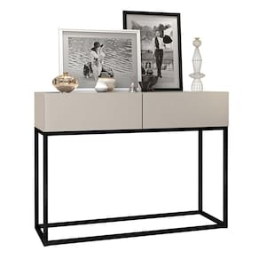 Aparador Eros Off White 90cm Estilo Industrial 2 Gavetas Pés de Ferro Preto