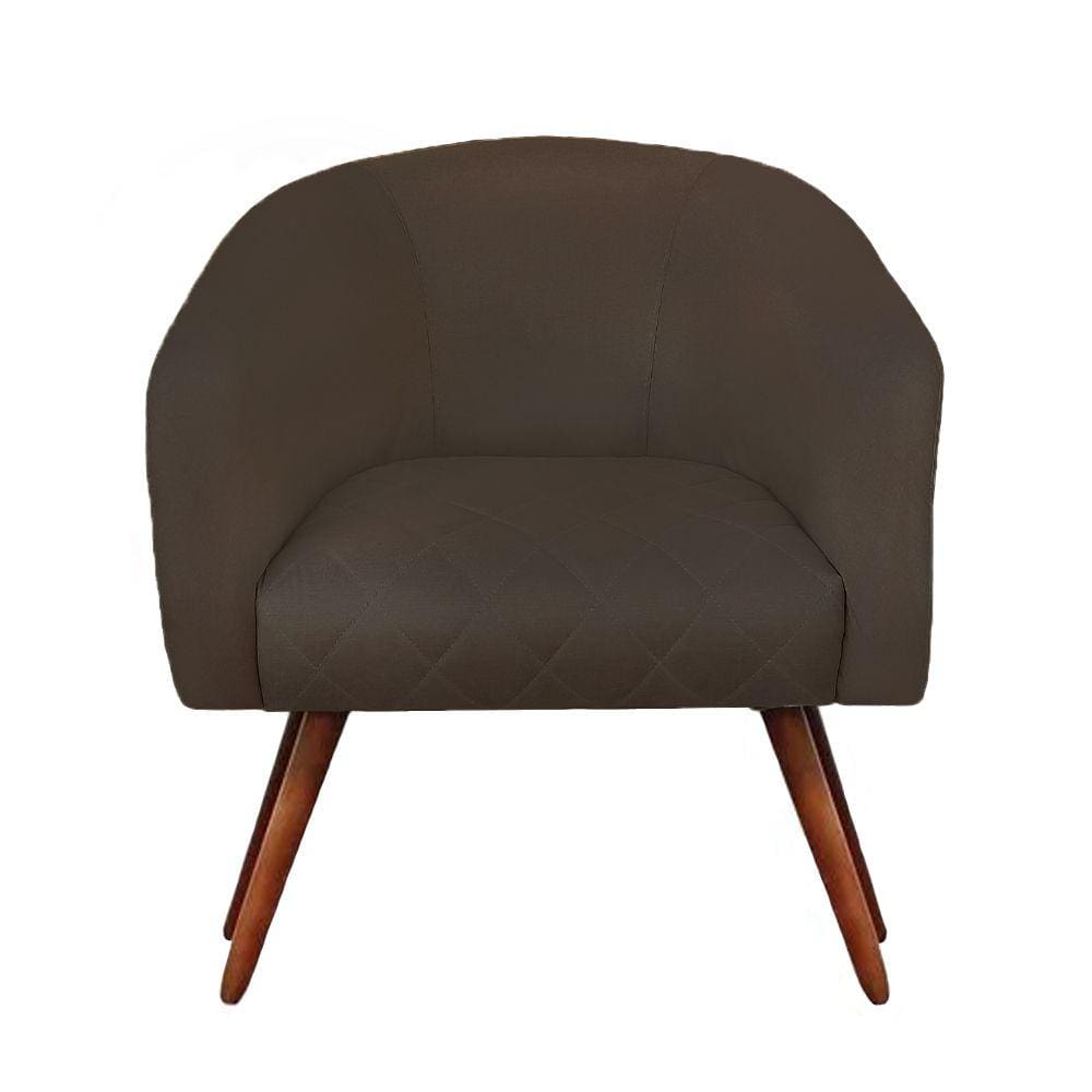 Poltrona Bianca com Tressê Suede Marrom Pés Palito Castanho - D`Rossi