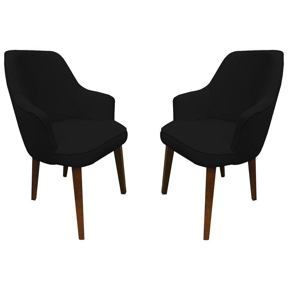 Kit 2 Poltronas Lorem Suede Preto Pés Chanfrado Tabaco C05 - D`Rossi