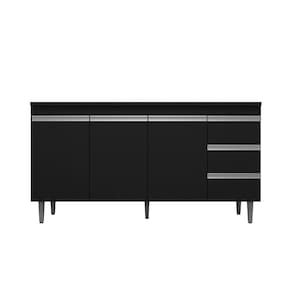 Balcão Cozinha Andréia Pia 160 cm Com Pés 3 Portas 3 Gavetas Pto - AJL Móveis