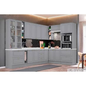 Cozinha Modulada Henn 14pçs (3 Armários + 4 Balcões + 1 Paneleiro + 6 Complementos) C14P02 Cinza