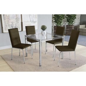 Kit Mesa Reno C- Tampo Vidro 90cm + 4 Cadeiras Amsterdã Cromado Courano Marrom