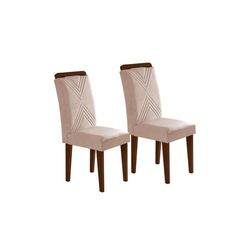 Kit 2 Cadeiras Amsterdã Madeira Capuccino Veludo Pérola
