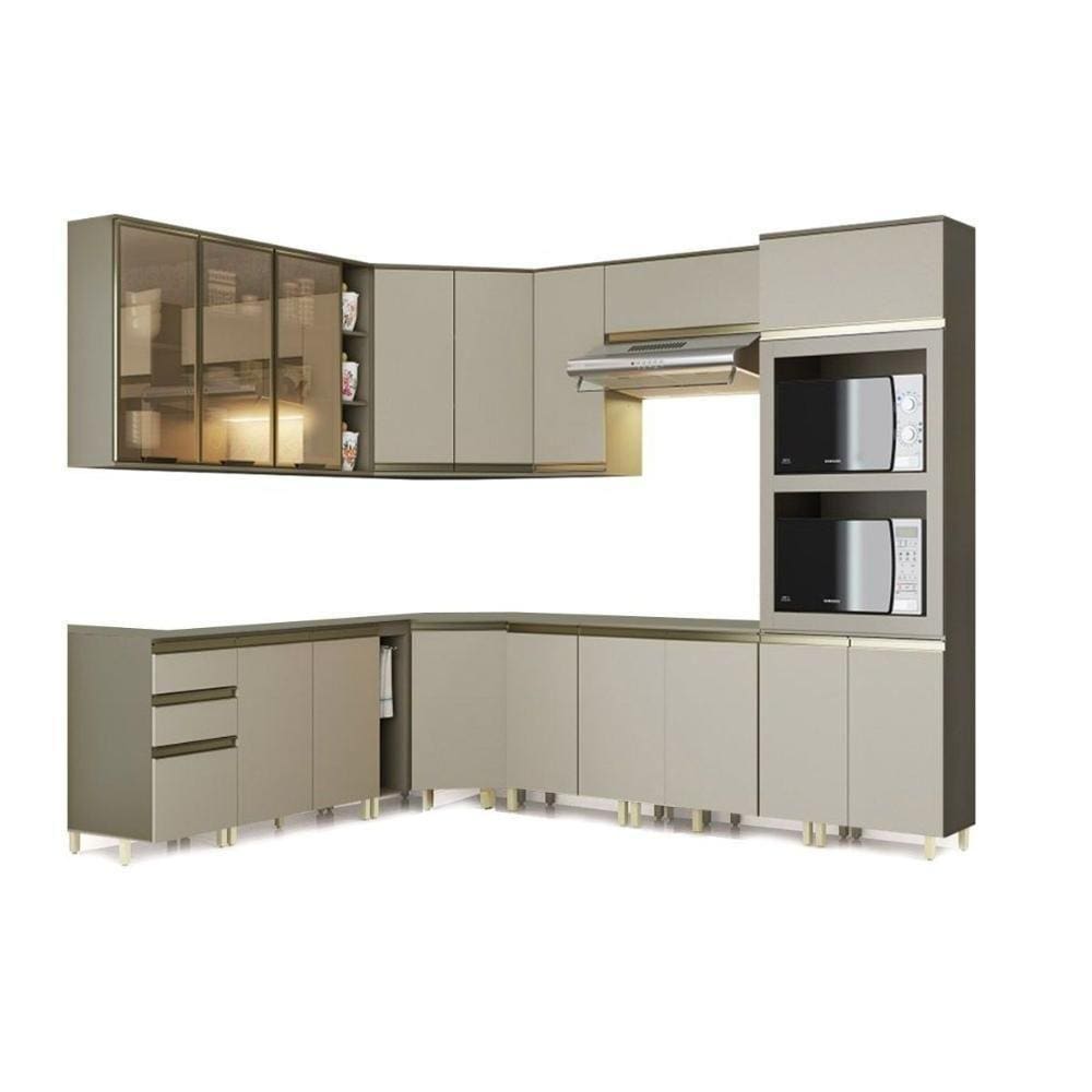 Cozinha Modulada Completa 16pçs 4 Armários 5 Balcões 1 Paneleiro 6 compl. C16P02 Duna/Cristal Henn