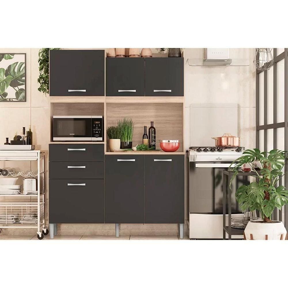 Cozinha Compacta Harmonia C/ 6 Portas E 2 Gavetas Avena/grafito - Demóbile