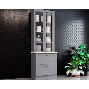 Módulo Cozinha Henn Americana Cristaleira C- 2 Portas (2 C-vidro) C- 2 Gavetas 71,5cm Cinza