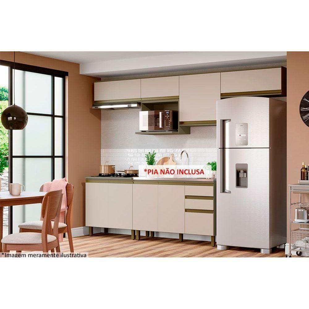 Cozinha Modulada Henn Connect 8 Peças (4 Armários + 2 Balcões + 2 Complementos) C8P11 Duna/Cristal