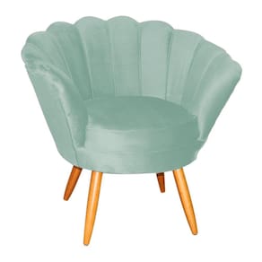 Poltrona Decorativa Pétala Veludo Acqua Pés Madeira Mz Decor
