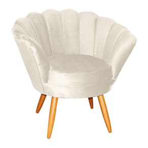 Poltrona Decorativa Pétala Veludo Bege Pés Madeira Mz Decor
