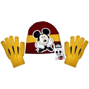 Kit Inverno Infantil Personagem Mickey Mouse - Vermelho E Amarelo - Disney : Touca / Gorro + Luvas
