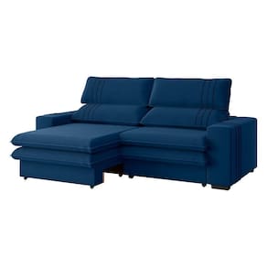Sofá 2 Lugares Retrátil Noruega 230 Cm Veludo Pés Tabaco - D`rossi Cor Azul Marinho