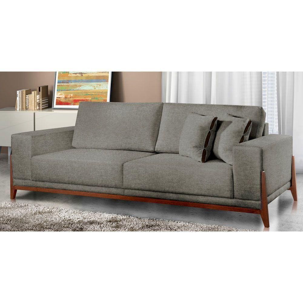 Sofá Fixo Magnus 3 Lugares Luxo 210cm Castellar Móbile Cinza