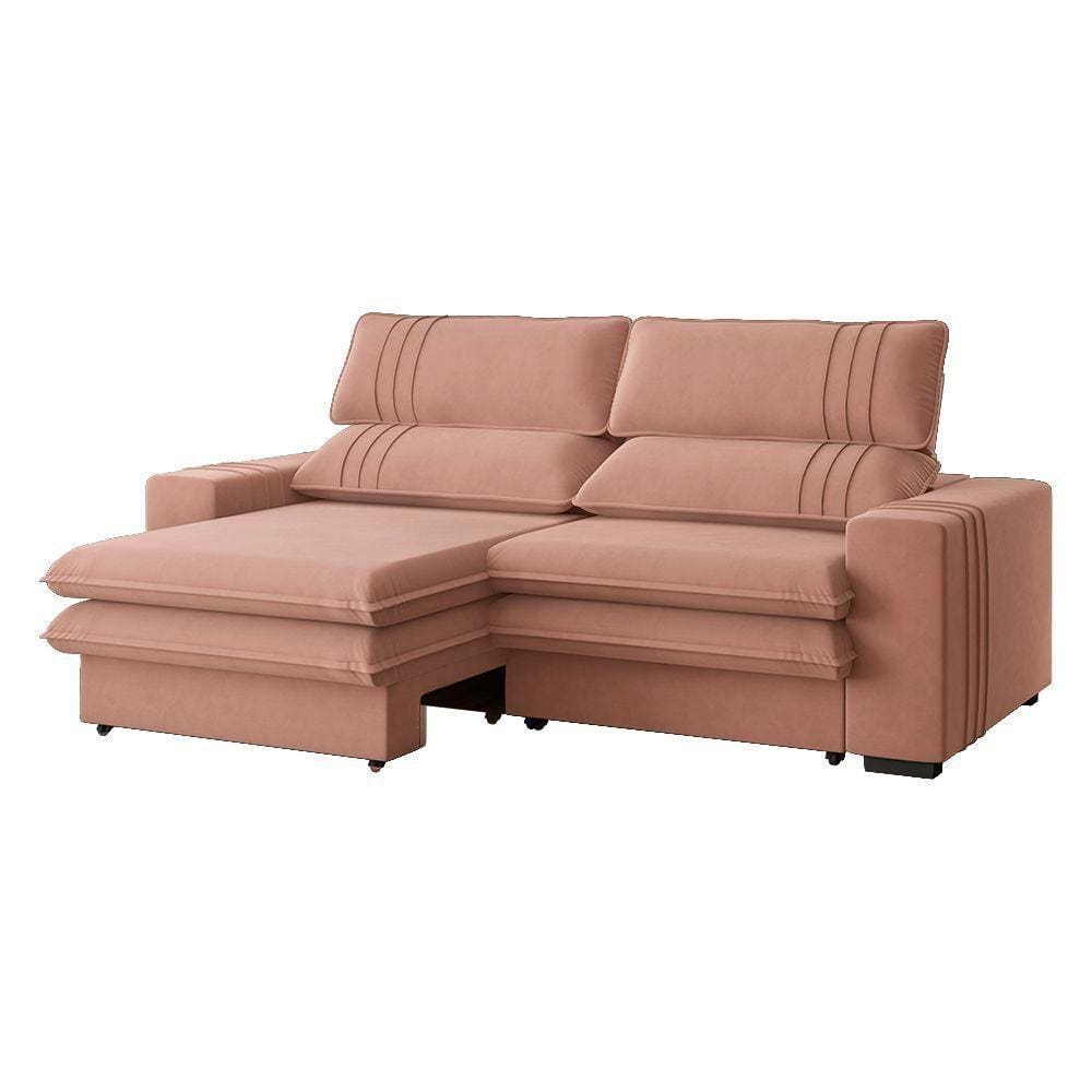 Sofá 2 Lugares Retrátil Noruega 230 Cm Veludo Pés Tabaco - D`rossi Cor Rose
