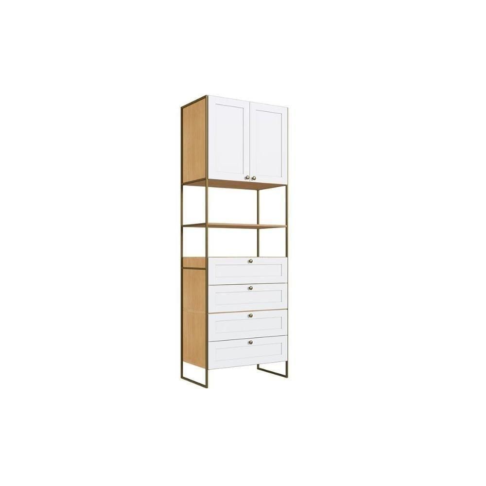 Armário Aéreo P/ Cozinha Estante Infinity 2 Portas E 4 Gavetas 82cm Savana/branco - Genialflex