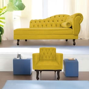 Kit Diva Recamier Diana 130cm Lado Esquerdo e 01 Poltrona Classic Suede Amarelo