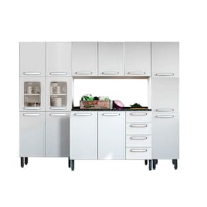 Cozinha Completa Evidence 4 Peças (1 Armário + 1 Balcão + 2 Paneleiros) C4P53 Branco - Bertolini
