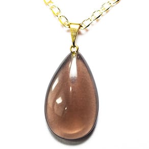 Colar Gota Fumê Murion Pedra Natural Montagem Pino Dourado