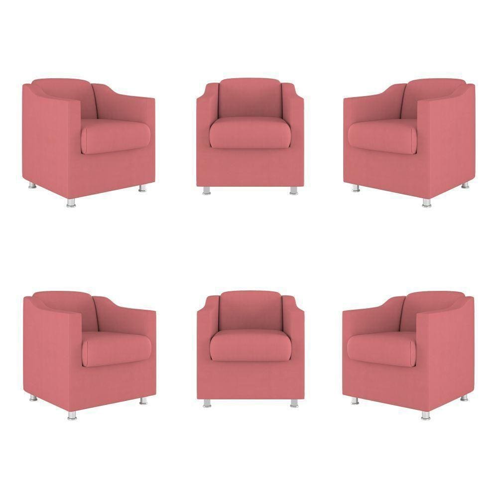 Kit 06 Poltronas Tilla Consultório Recepção Sala Suede Cor:rosa